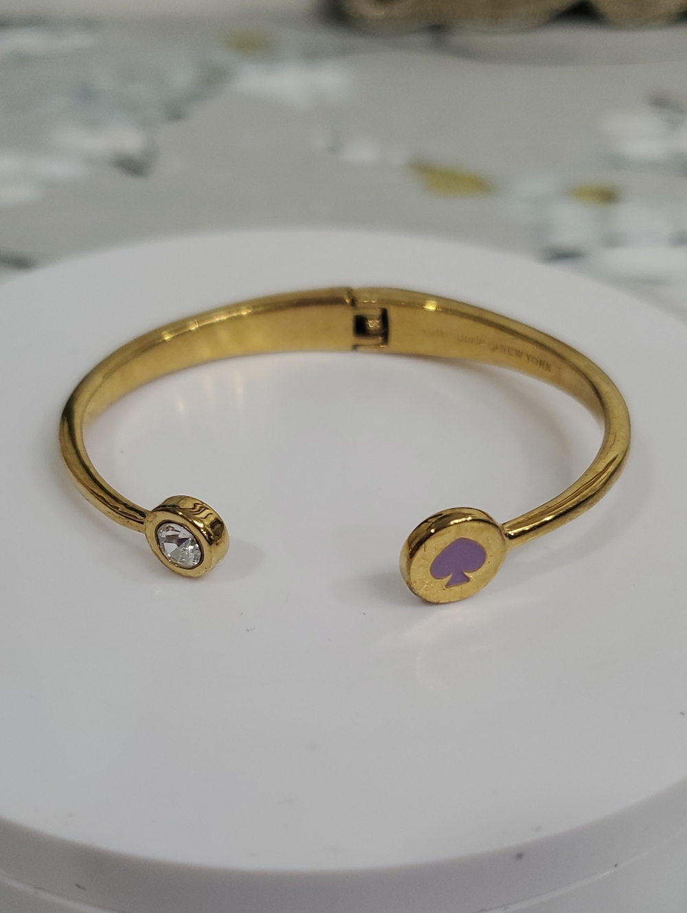 kate spade Gold-Tone Open Cuff Bracelet with Purple Spade and Crystal